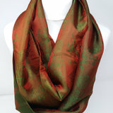 Infinity Scarf Silk Blend Silver Snood Red/Green