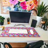 Millie & Boo Colourful Flowers Printed Mouse Mat - 80cm x 30cm Non-Slip Easy Glide Mouse Pad Desk Organiser - 2mm Thickness