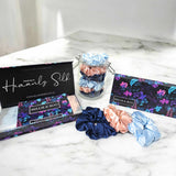 Luxury Mulberry Organic Silk Scrunchies Set of 3 - Light Blue, Light Pink, Navy Blue Hair Bands Perfect Gift for Women in Elegant Gift Box