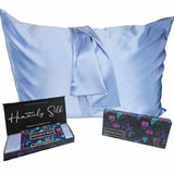 Organic Mulberry Silk Pillowcase 50x75cm - Grade 6A Light Blue Pillowcase with Zipper Closure