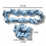 Luxury Mulberry Organic Silk Scrunchies Set of 3 - Light Blue, Light Pink, Navy Blue Hair Bands Perfect Gift for Women in Elegant Gift Box