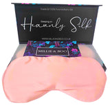 Millie & Boo Silk Sleep Mask - 100% Pure Organic Mulberry 19 Momme Silk Eye Mask for Sleeping - Comfortable Light Pink  Eye Mask with Elastic Band - Luxury Gift Box for Women & Travellers