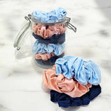 Luxury Mulberry Organic Silk Scrunchies Set of 3 - Light Blue, Light Pink, Navy Blue Hair Bands Perfect Gift for Women in Elegant Gift Box