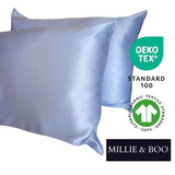 Organic Mulberry Silk Pillowcase 50x75cm - Grade 6A Light Blue Pillowcase with Zipper Closure