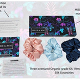 Luxury Mulberry Organic Silk Scrunchies Set of 3 - Light Blue, Light Pink, Navy Blue Hair Bands Perfect Gift for Women in Elegant Gift Box