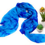 100%  Large Silk Scarf Blue Marble Hand Painted Scarf