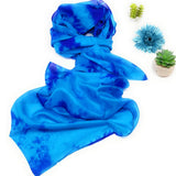 100%  Large Silk Scarf Blue Marble Hand Painted Scarf