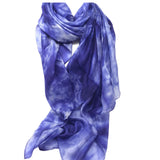 100%  Large Silk Scarf Royal Blue Marble Hand Painted Scarf