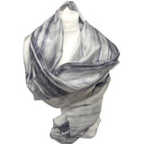 100% Large Silk Scarf Grey Painted Scarf