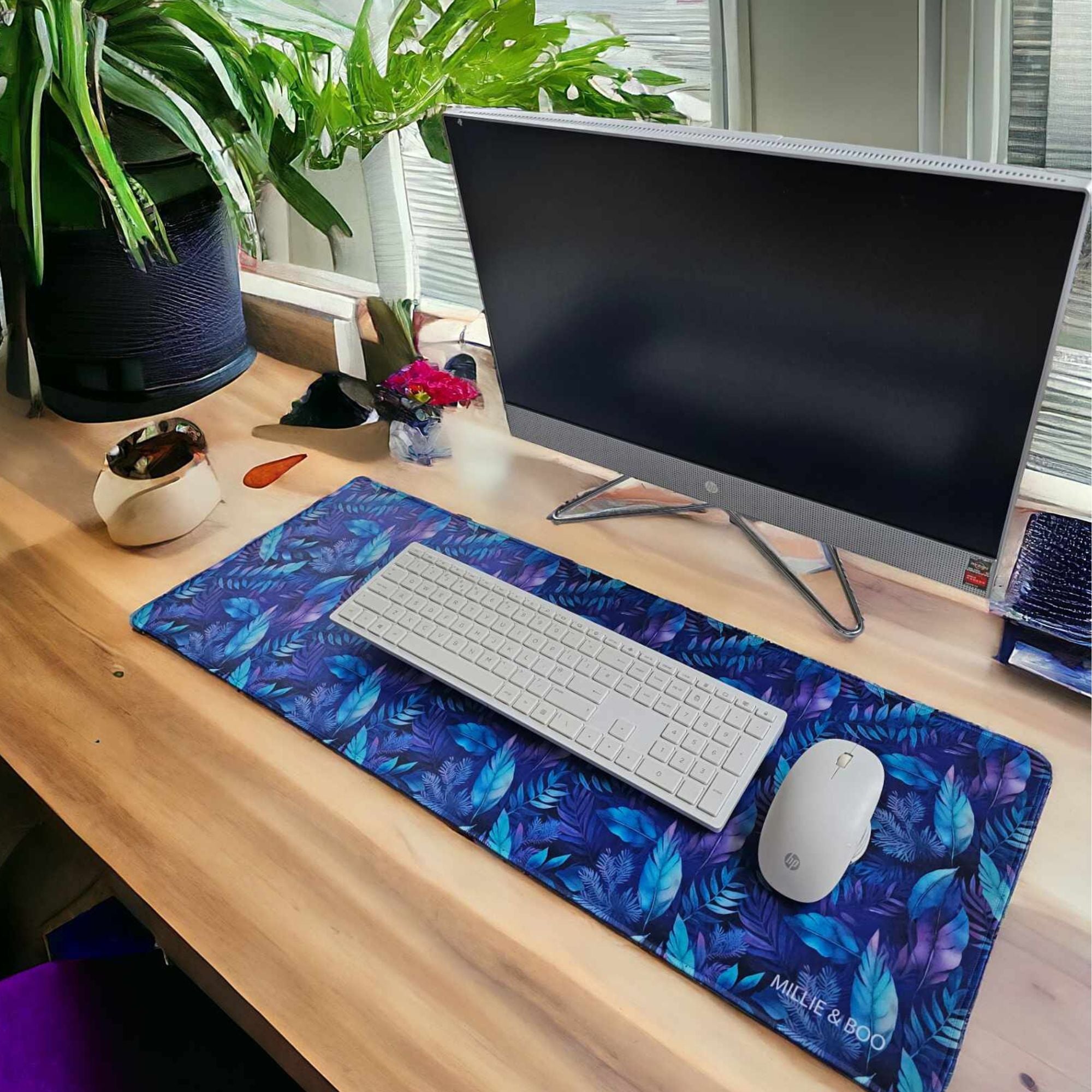 Purple Computer Mat Millie & Boo Purple Leaf Desk Mat, Non-Slip Mouse Mat, Mouse Pad, Desk ...