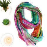 100% Silk Scarf Snood -Green Multi Coloured Hand Painted Silk Infinity Scarf