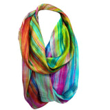 100% Silk Scarf Snood -Green Multi Coloured Hand Painted Silk Infinity Scarf