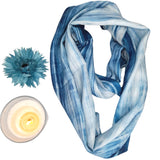 100% Silk Scarf Snood -Blue & White Hand Painted Silk Infinity Scarf