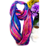 100% Silk Scarf Snood -Vibrant Multi Coloured  Hand Painted Silk Infinity Scarf
