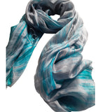 Silk Scarf Light Turquoise Green Grey  Hand Painted Scarf