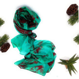 100% Green & Brown Marble Silk Scarf
