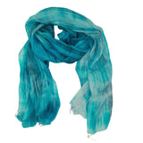 100%  Silk Scarf Dark Turquoise Grey Hand Painted Scarf