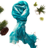100%  Silk Scarf Dark Turquoise Grey Hand Painted Scarf