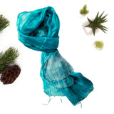 100%  Silk Scarf Dark Turquoise Grey Hand Painted Scarf