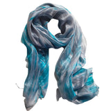 Silk Scarf Light Turquoise Green Grey  Hand Painted Scarf