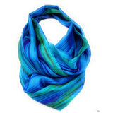 100% Silk Scarf Snood -Blue and Green Hand Painted Silk Infinity Scarf