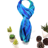100% Silk Scarf Snood -Blue and Green Hand Painted Silk Infinity Scarf