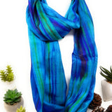 100% Silk Scarf Snood -Blue and Green Hand Painted Silk Infinity Scarf
