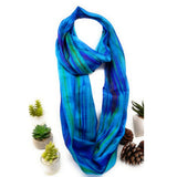 100% Silk Scarf Snood -Blue and Green Hand Painted Silk Infinity Scarf