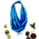 100% Silk Scarf Snood -Blue and Green Hand Painted Silk Infinity Scarf