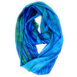 100% Silk Scarf Snood -Blue and Green Hand Painted Silk Infinity Scarf