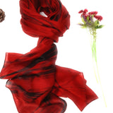 Large Silk Scarf Red and Black Hand Painted Scarf