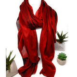 Large Silk Scarf Red and Black Hand Painted Scarf