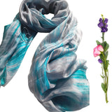 Silk Scarf Light Turquoise Green Grey  Hand Painted Scarf