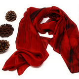 Large Silk Scarf Red and Black Hand Painted Scarf