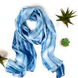 100% Large Silk Scarf Blue and White Hand Painted Scarf
