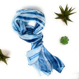 100% Large Silk Scarf Blue and White Hand Painted Scarf