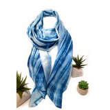 100% Large Silk Scarf Blue and White Hand Painted Scarf