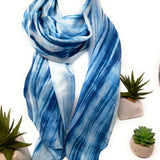 100% Large Silk Scarf Blue and White Hand Painted Scarf