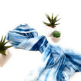 100% Large Silk Scarf Blue and White Hand Painted Scarf