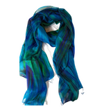 100% Silk Scarf Blue & Green Hand painted silk