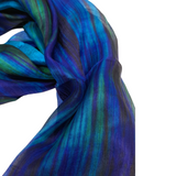 100% Silk Scarf Blue & Green Hand painted silk