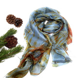 100% Silk Scarf Blue and Brown Silk Scarf
