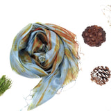 100% Silk Scarf Blue and Brown Silk Scarf