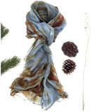 100% Silk Scarf Blue and Brown Silk Scarf