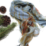 100% Silk Scarf Blue and Brown Silk Scarf