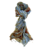 100% Silk Scarf Blue and Brown Silk Scarf