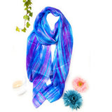 100% Large Silk Scarf Blue and Purple Hand Painted Scarf