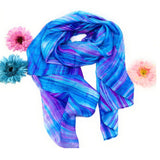 100% Large Silk Scarf Blue and Purple Hand Painted Scarf
