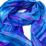 100% Large Silk Scarf Blue and Purple Hand Painted Scarf