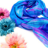 100% Large Silk Scarf Blue and Purple Hand Painted Scarf